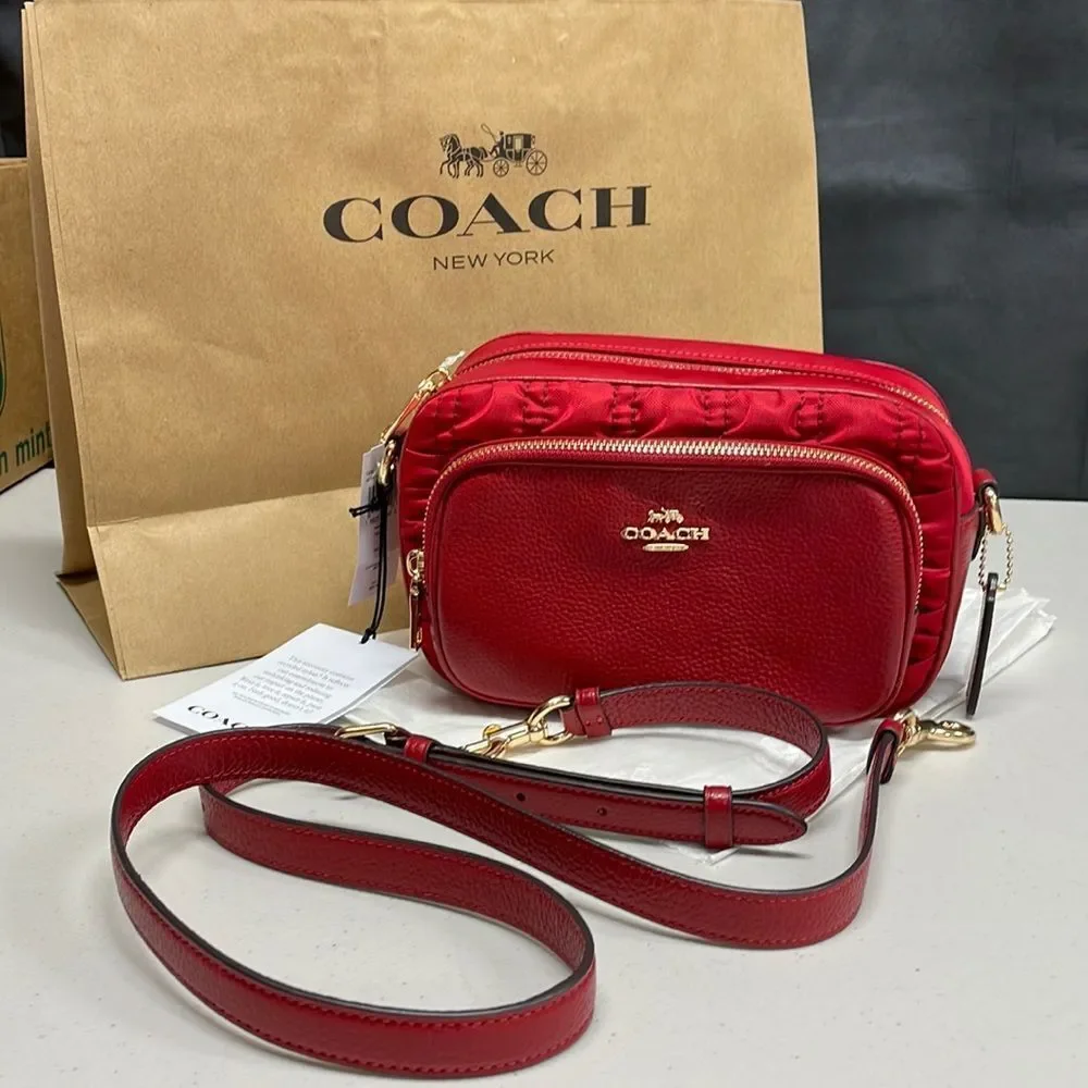 Coach Red Court Crossbody With Ruching Bag - Picture 1 of 10